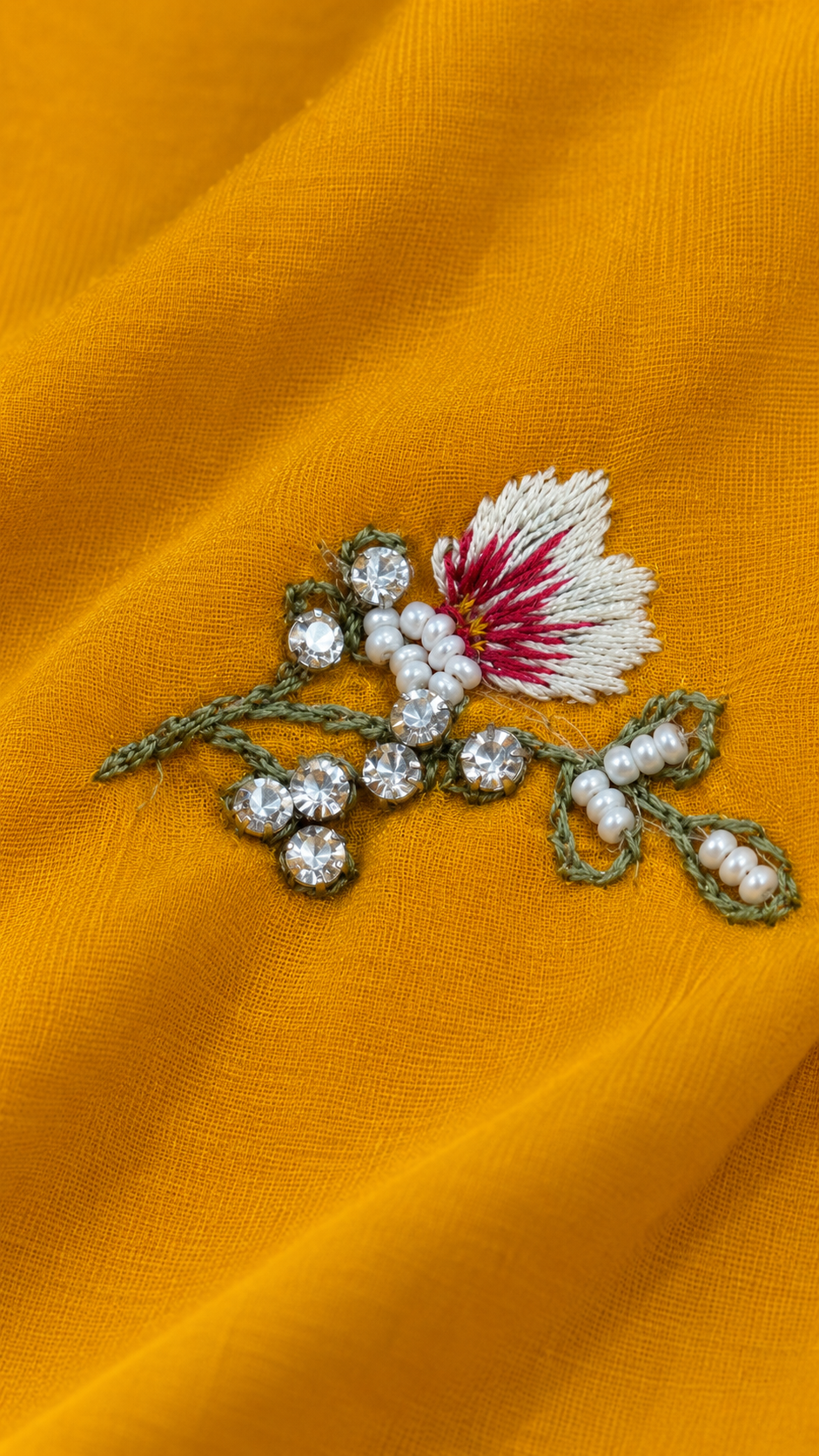 F49 Turquoise Yellow Floral Embroidered Saree
