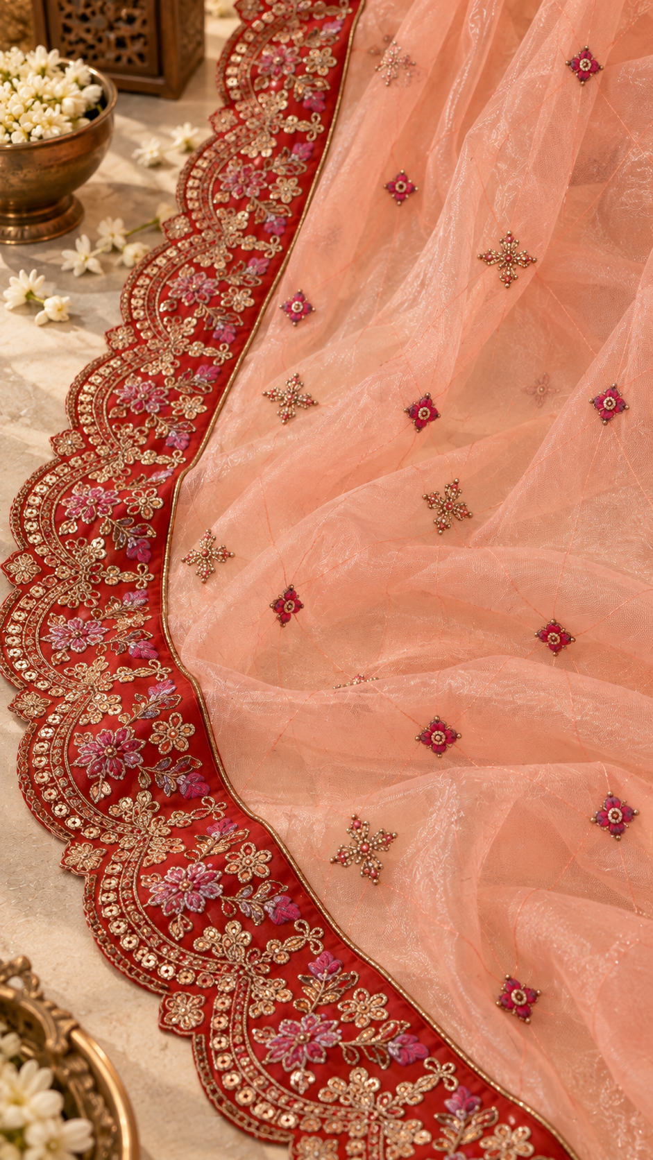 F15 Coral Orange Embroidered Blouse
