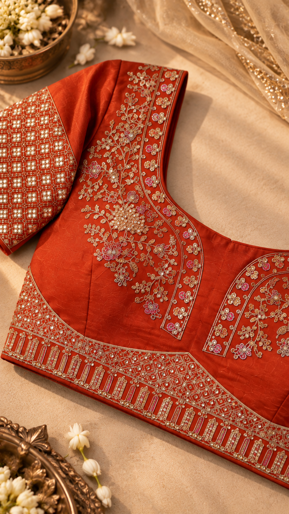F15 Coral Orange Embroidered Blouse
