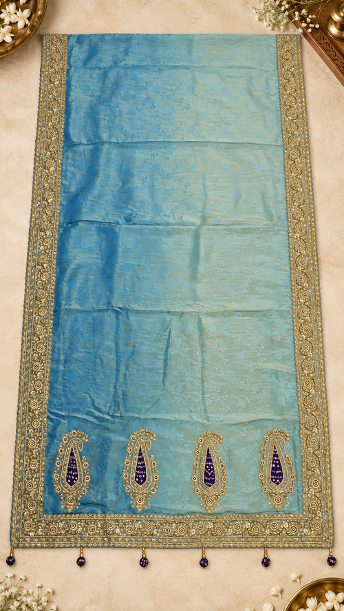 F51 Blue Paisley Embroidered Saree