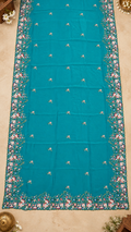 F49 Turquoise Yellow Floral Embroidered Saree