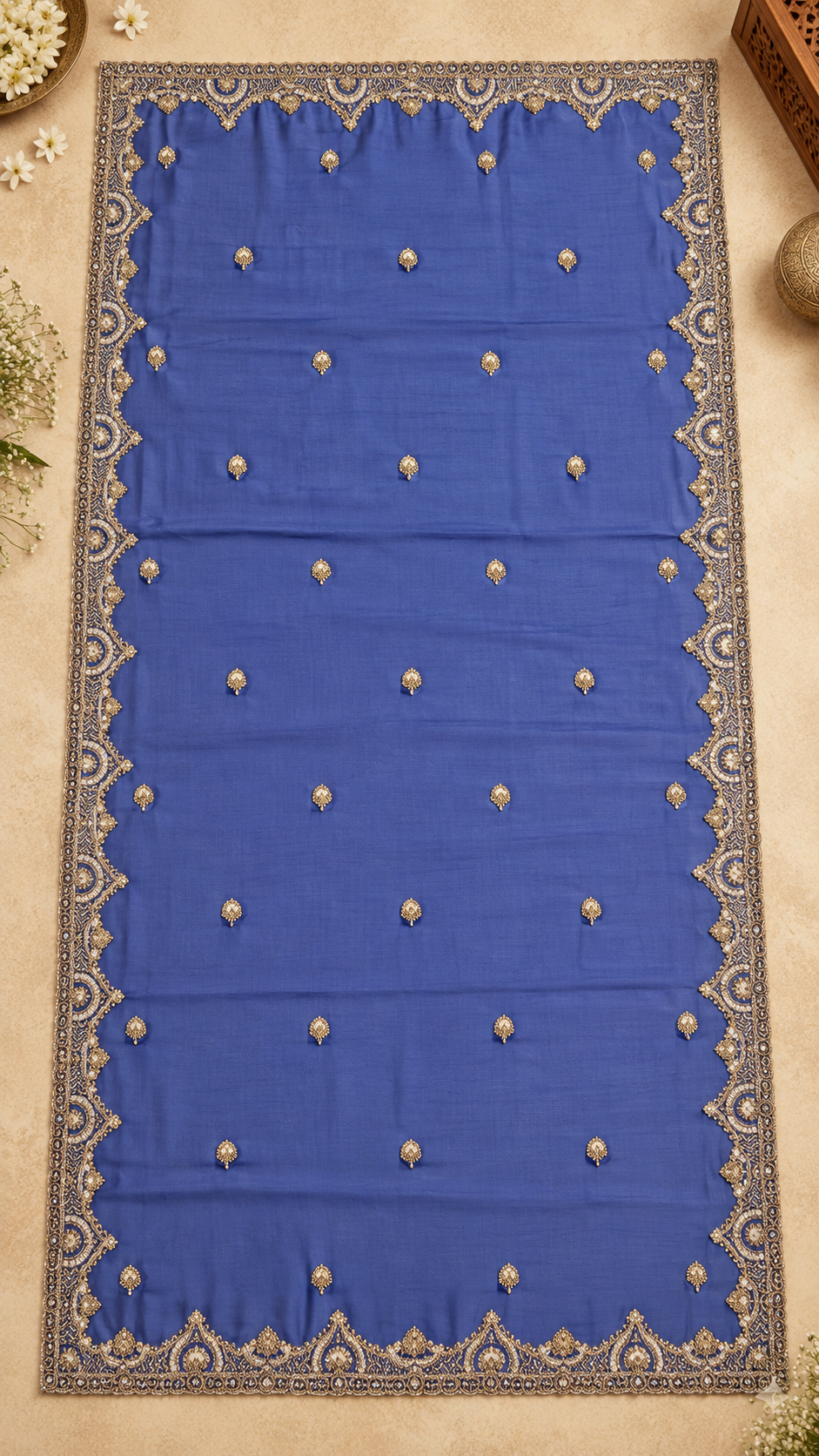 F55 Royal Blue Embroidered Saree