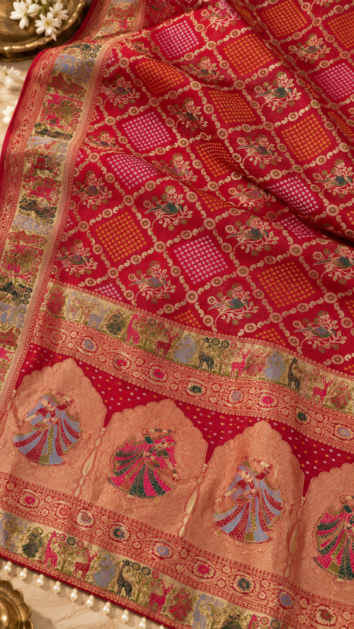 F37 Coral Red Embroidered Saree