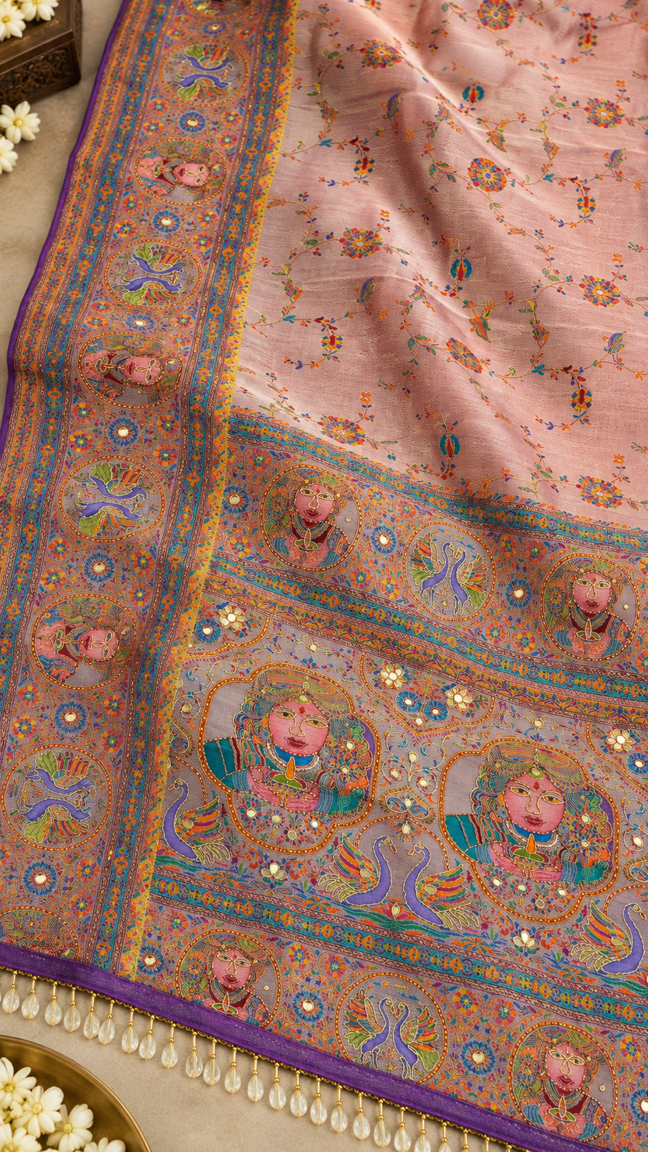 F41 Dusty Pink Embroidered Saree