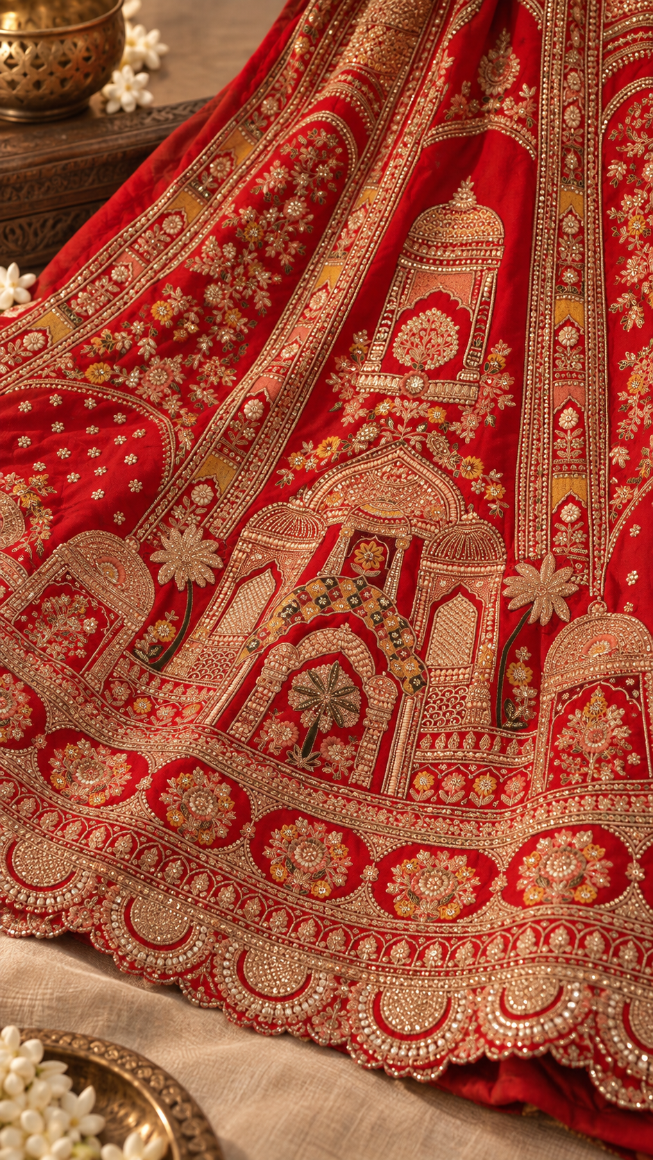 Red and Gold Embroidered bridal Lehenga Set