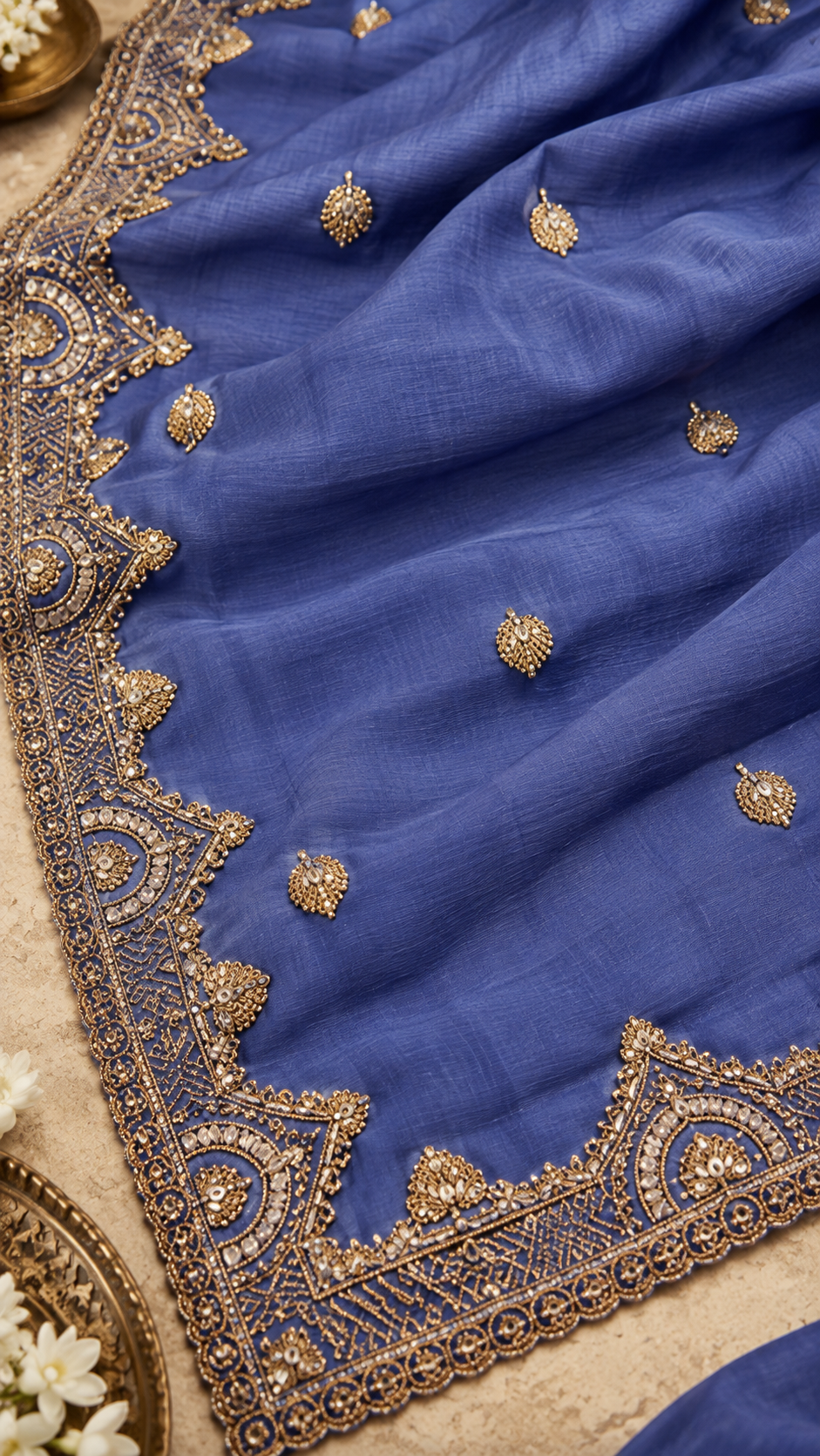 F55 Royal Blue Embroidered Saree