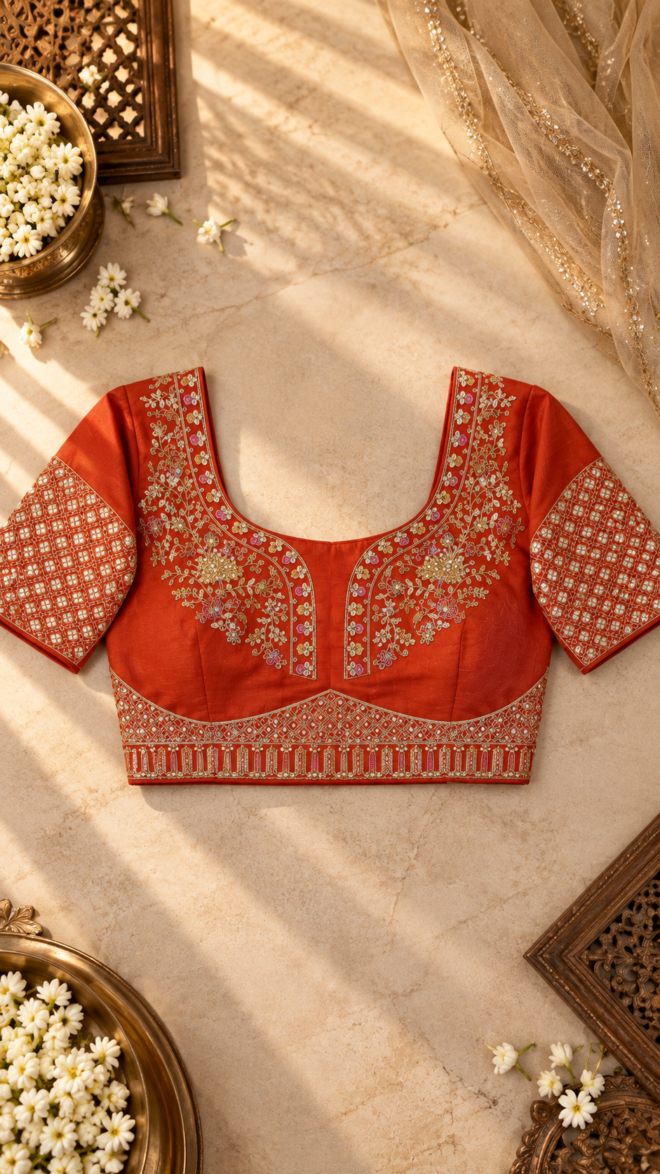 F15 Coral Orange Embroidered Blouse