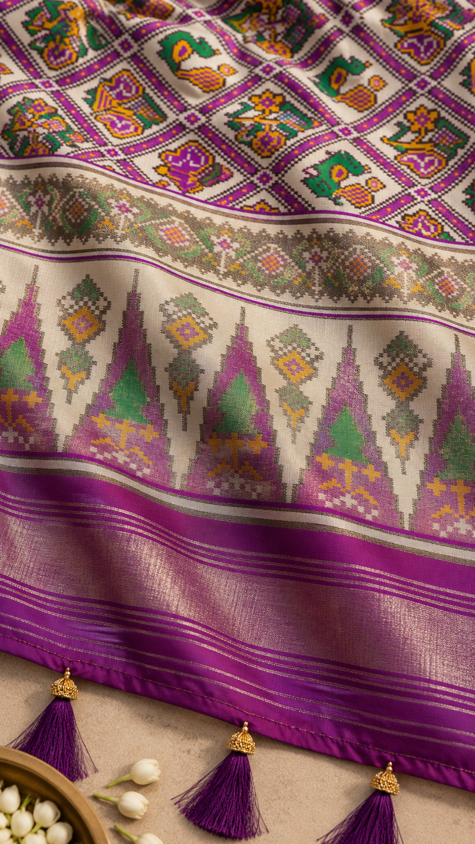 F48 Multicolour Green Embroidered Saree