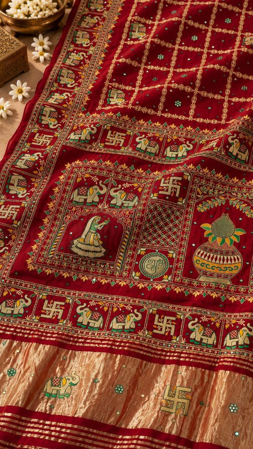 F25 Red Embroidered Saree