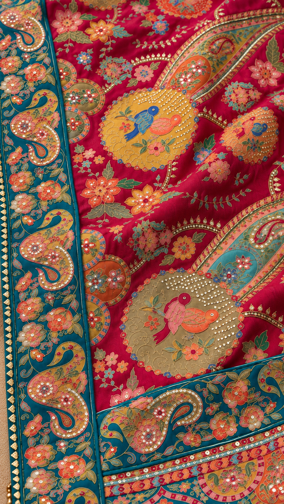 F40 Teal Multicolour Embroidered Saree