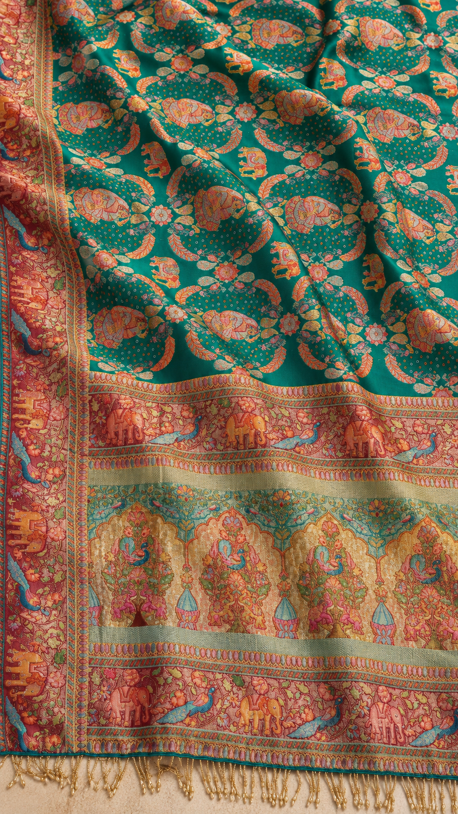 F36 Teal Orange Embroidered Saree
