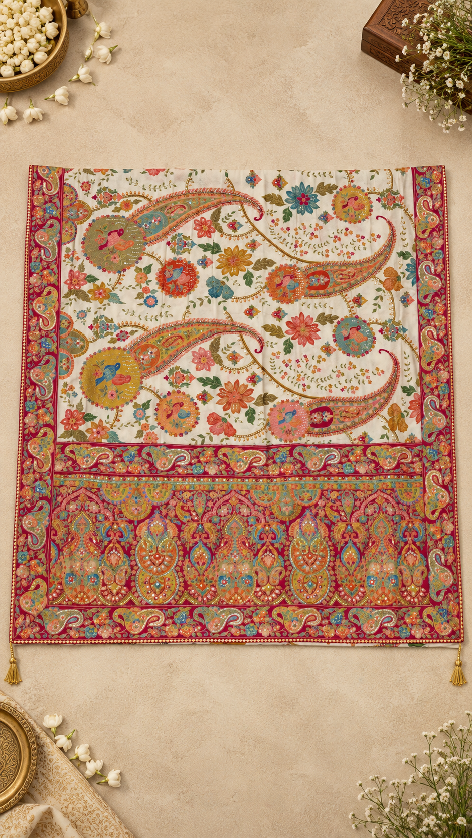 F40 Teal Multicolour Embroidered Saree