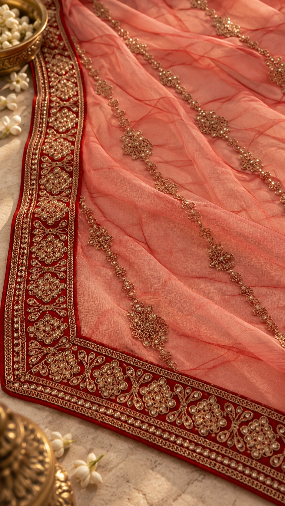 F2 Red Bridal Embroidered Lehenga Set