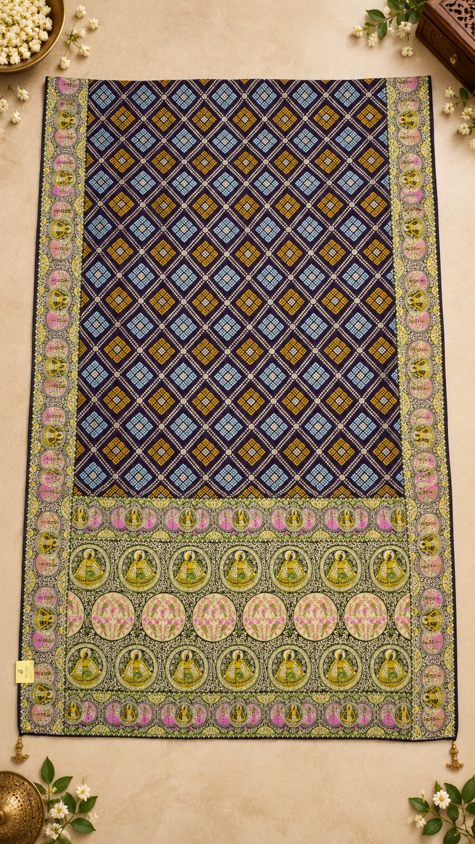 F39 Blue Green Geometric Saree