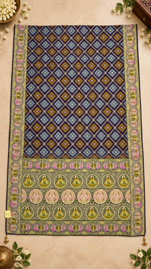 F39 Blue Green Geometric Saree