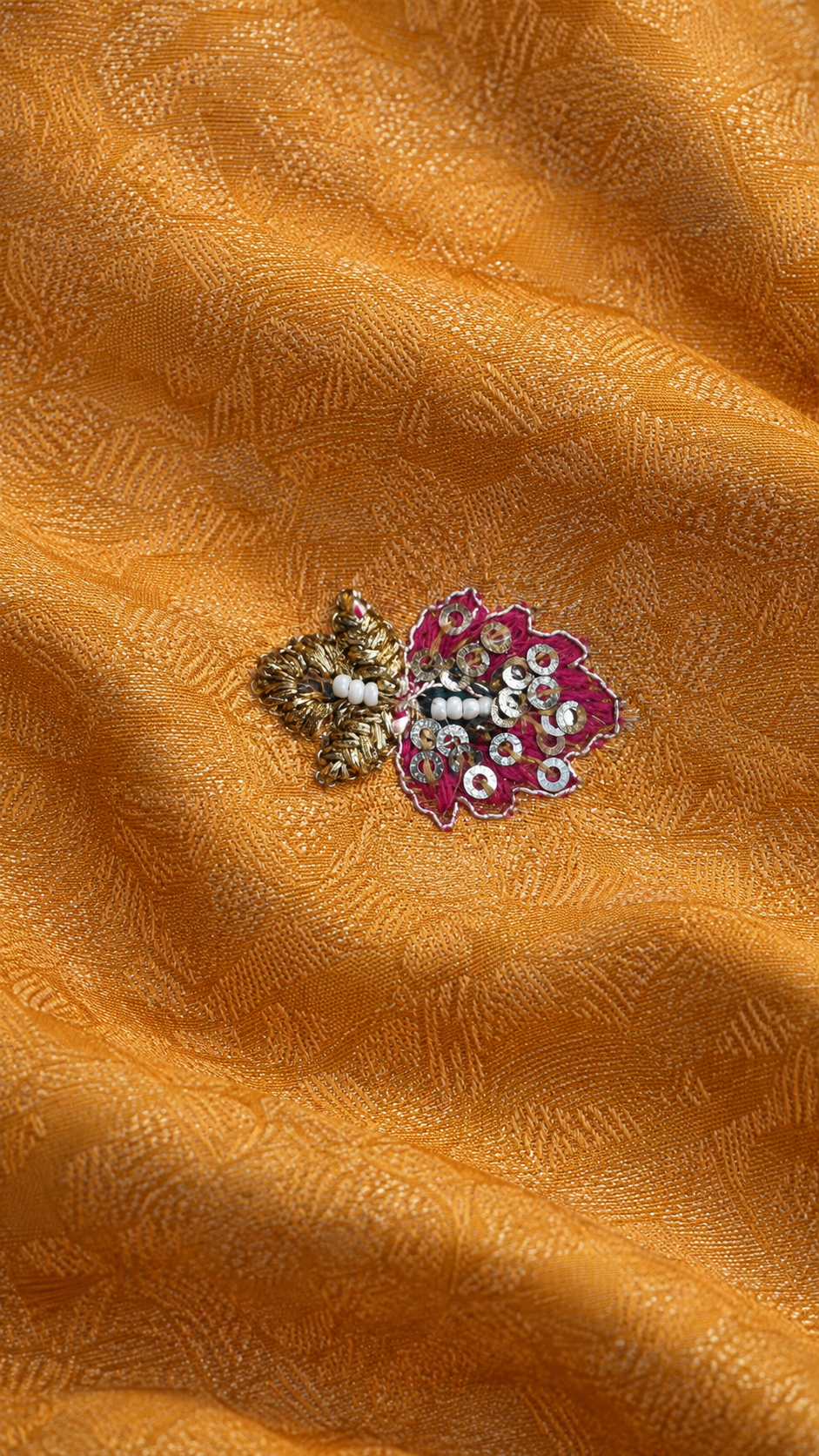 F52 Orange Gold Embroidered Saree