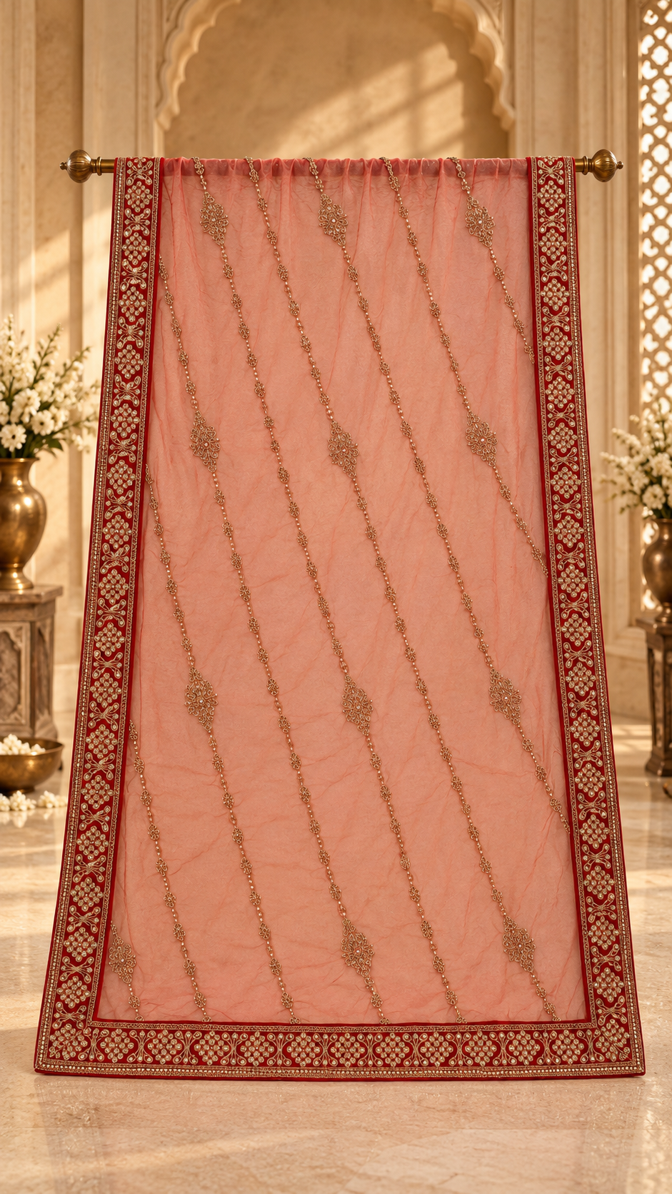 F2 Red Bridal Embroidered Lehenga Set