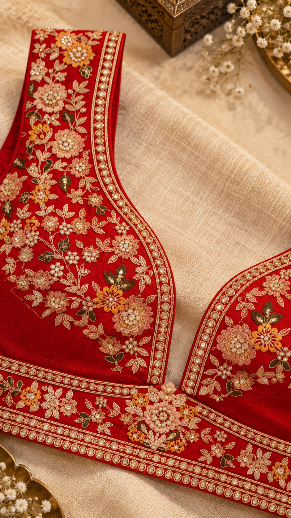F3 Red and Gold Embroidered Lehenga Set