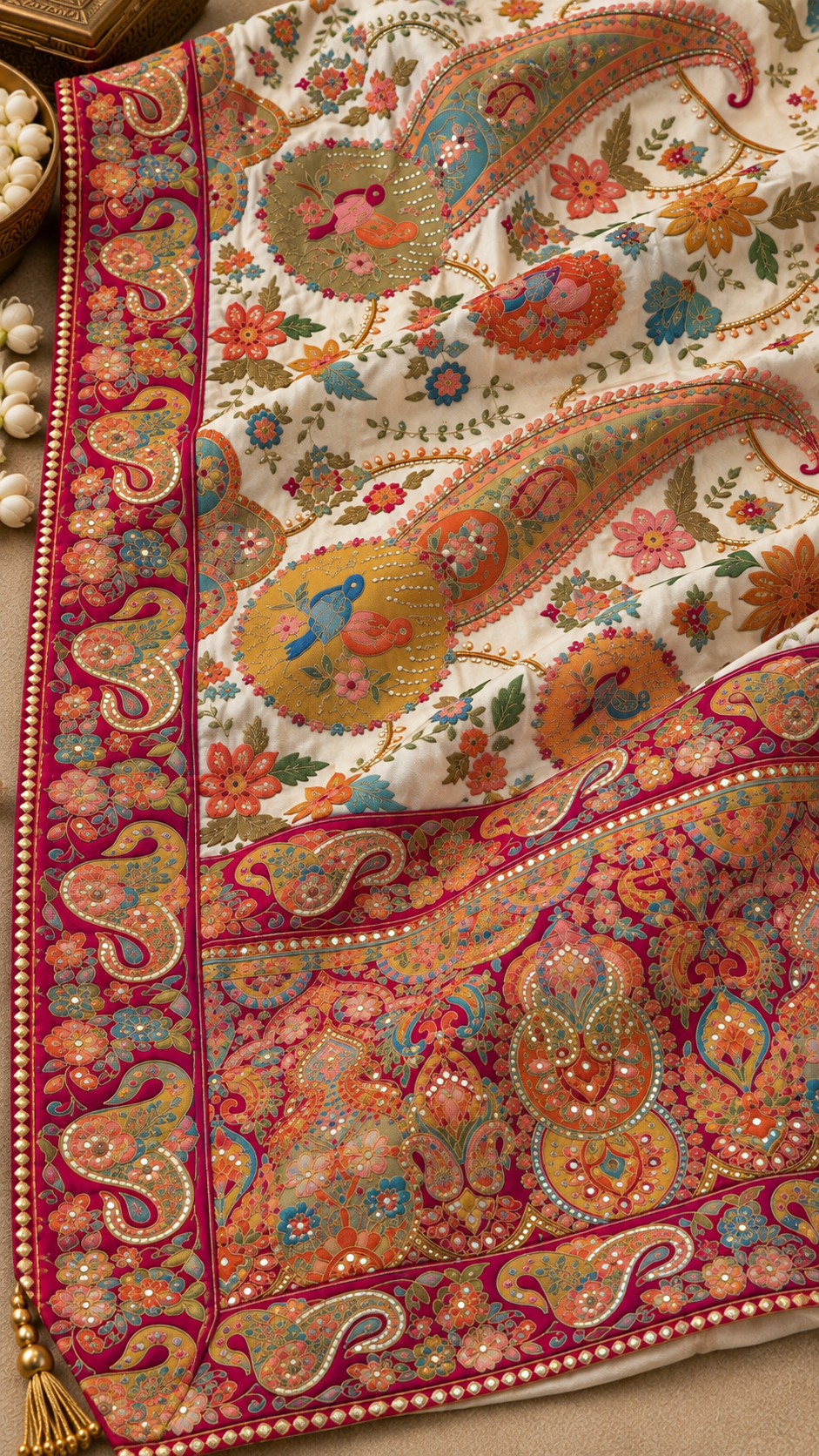 F40 Teal Multicolour Embroidered Saree