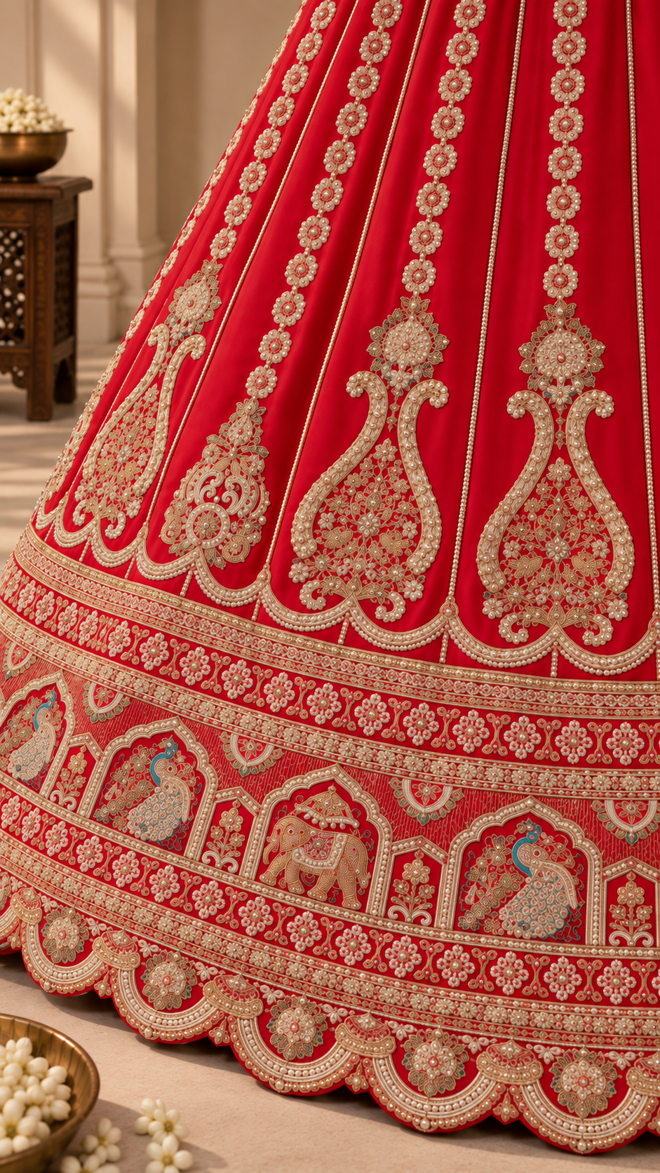 Red Bridal Embroidered Lehenga Set