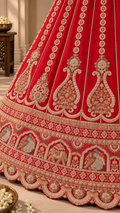 F2 Red Bridal Embroidered Lehenga Set