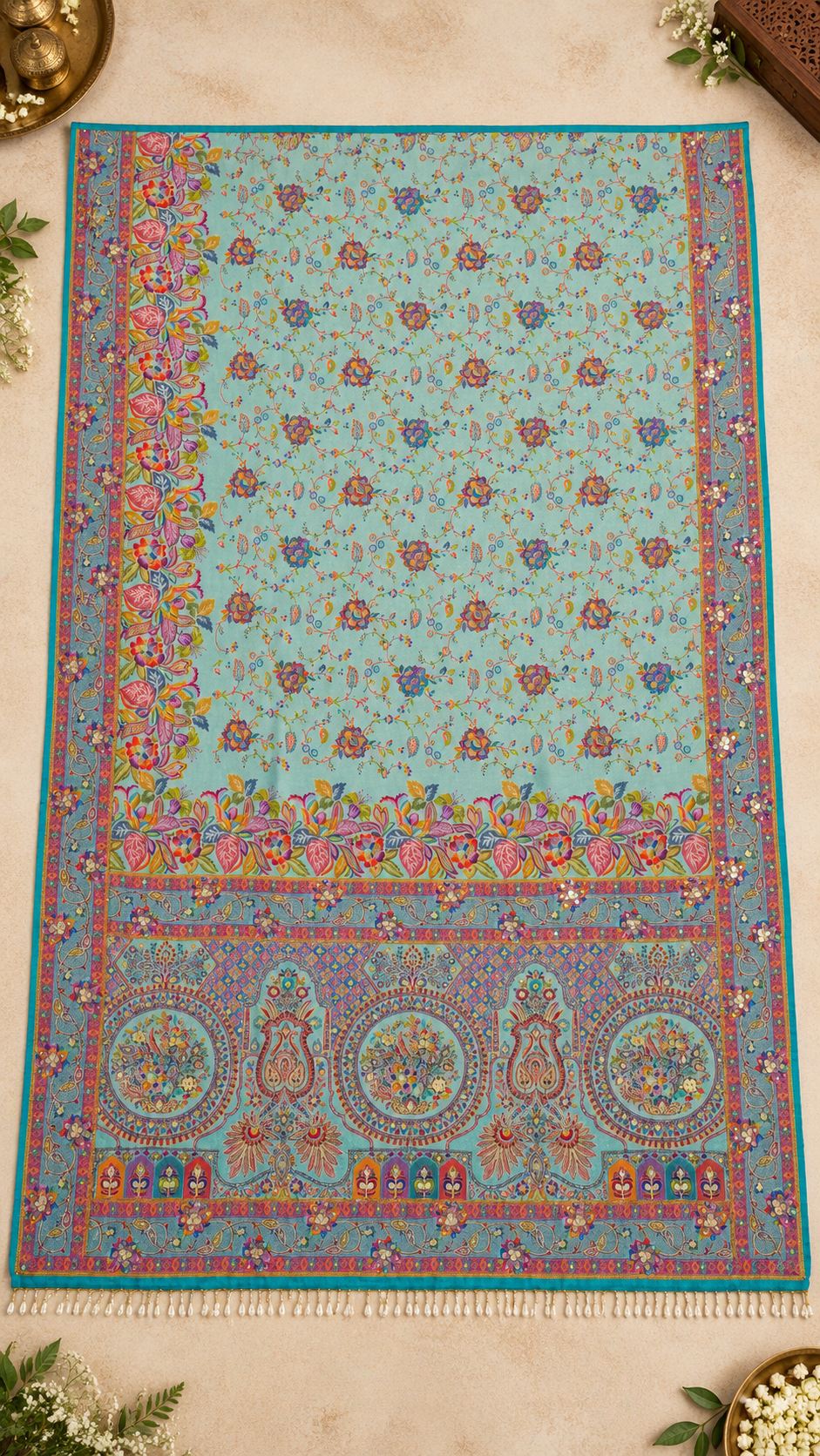 F42 Mint Blue Embroidered Saree