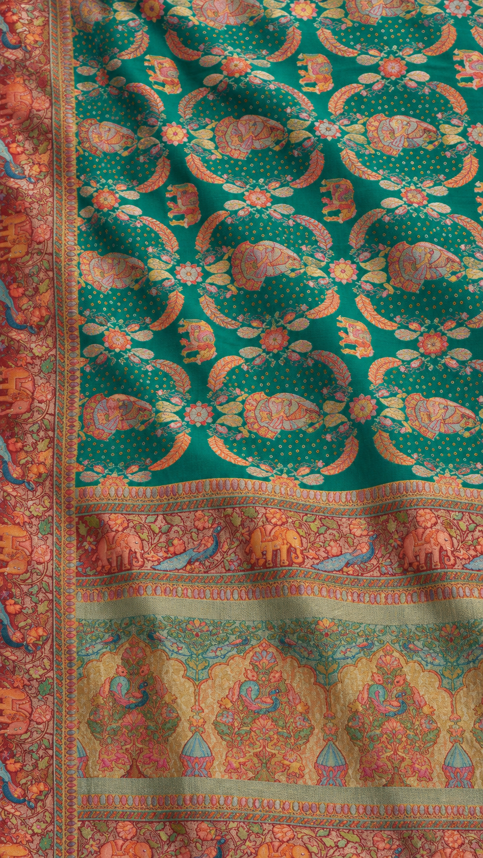 F36 Teal Orange Embroidered Saree