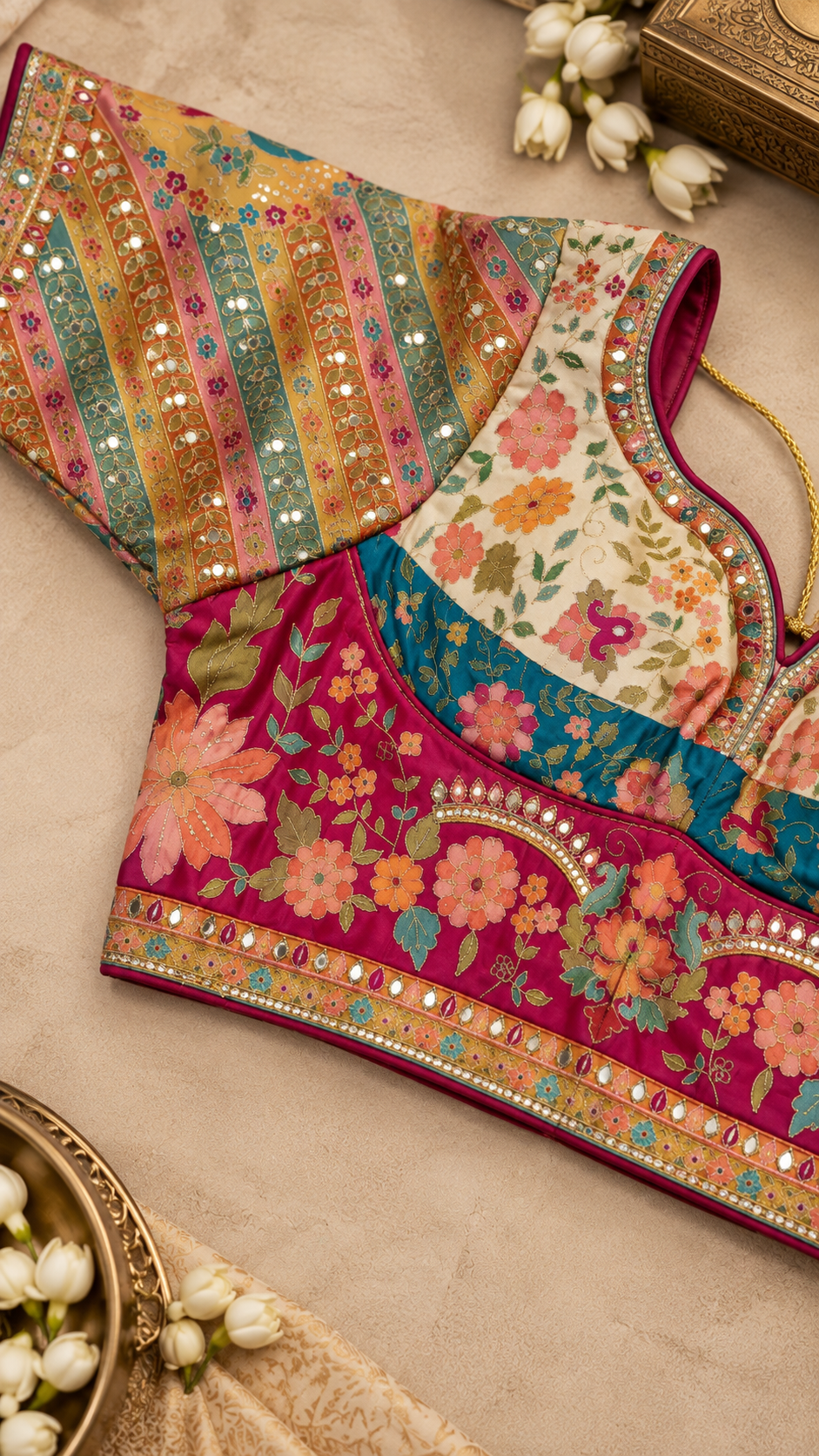 F40 Teal Multicolour Embroidered Saree