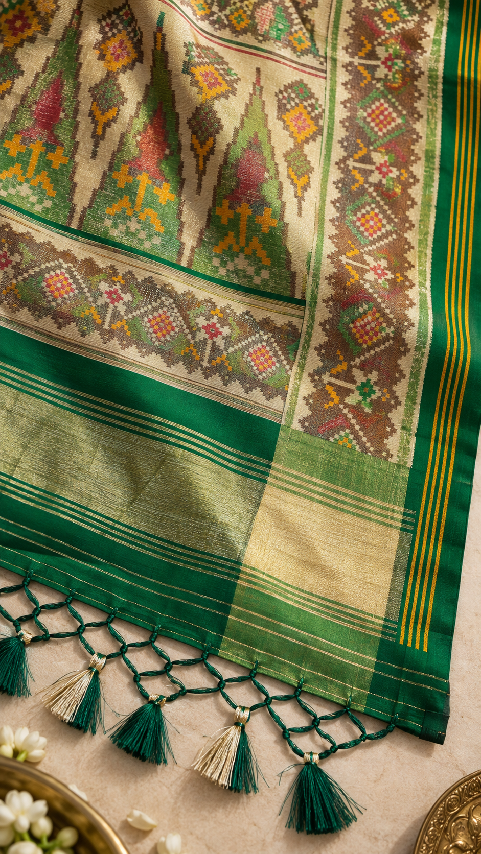 F48 Multicolour Green Embroidered Saree